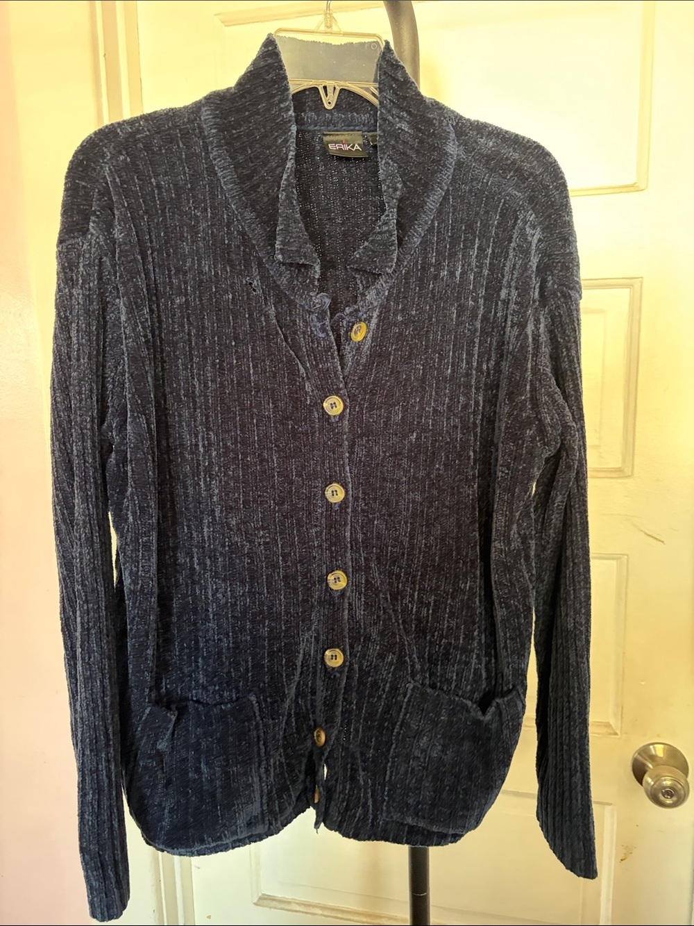 Erika Dark Navy Ribbed Women’s Cardigan Sweater